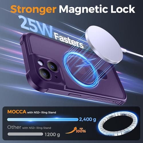 MOCCA Design for iPhone 15 Case with Magnetic Invisible Stand [Full Camera Protection] [Compatible with Magsafe] Military Drop Shockproof Translucent Matte Phone Case Cover 6.1",Deep Purple - Thumbnail 2