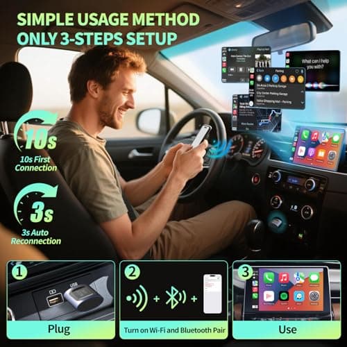2026 Upgraded 2-in-1 Wireless CarPlay Adapter & Android Auto Wireless Adapter, Bluetooth Car Adapter for Wired to Wireless, Fast & Stable Auto-Connect, 5G WiFi & BT 5.4, Plug & Play (USB-C/A) - Thumbnail 3