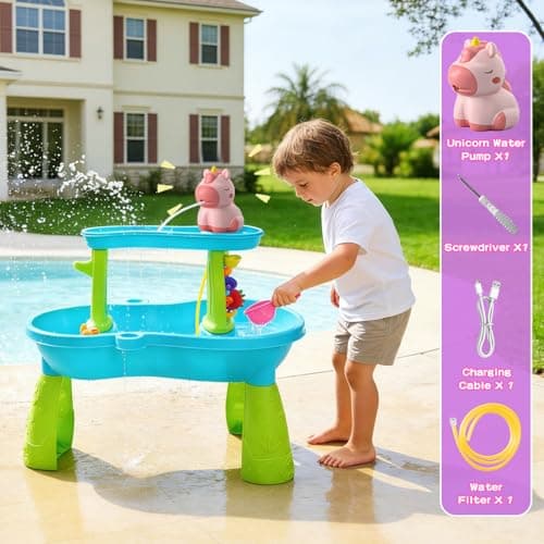 weirtoya Water Table Pump for Toddlers, Unicorn Toys Battery Powered Pump for Water Table Cordless Work Splash Toys Kids Toddler Summer Outddor Toys - Thumbnail 6