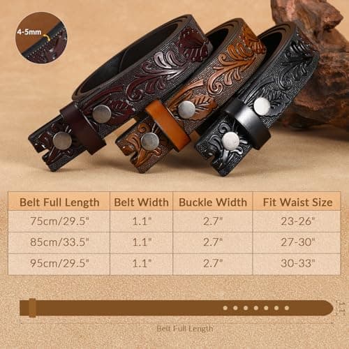 BELTROAD Western Belt Strap for Kids Boys Girls Toddler Genuine Leather Belt Cowgirl Cowboy Kids Western Belts for Jeans Gift - Thumbnail 2
