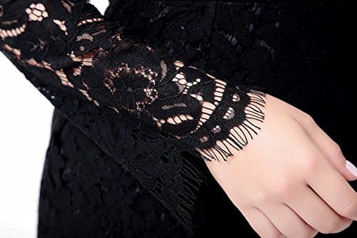 Eternatastic Women's Floral Lace Long Sleeve Plus Size Lace Dress Black XL - Thumbnail 6
