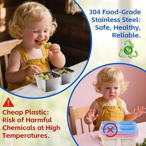 Kitlead Set of 8 Stainless Steel Snack Containers for Kids and Toddler;Snackle Box Container;Leak Proof Stackable Small Metal Food Containers with Silicone Lids - Thumbnail 4