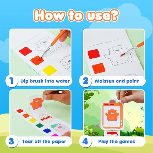 YPLUS Pocket Paint with Water Book for Toddler, Art Activities Craft Toys Watercolor Painting Paper for Kids, Gift for Kids Ages 1-3, 2-4, 4-6,Drawing with Brush - Monsters - Thumbnail 2
