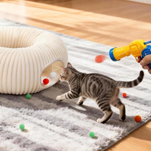 Catails Cat Tunnel Bed with 31 Pcs Interactive Cat Toys, Automatic Cat Toys for Indoor Cats Kittens, Cat Tube with Moving Ball, White - Thumbnail 5