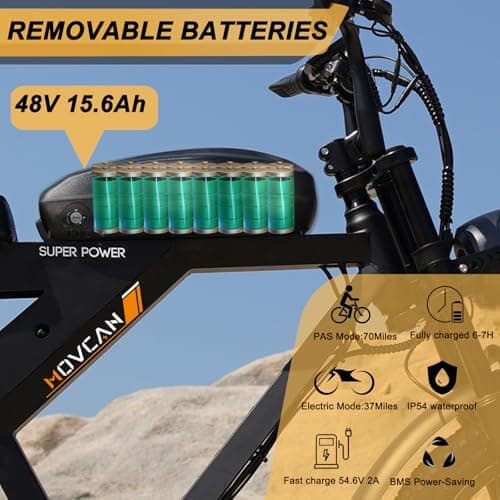 MOVCAN V30 20in Fat Tire Electric Bike for Adults 1000W(Peak 1500W) Motor,28MPH & 70 Miles,with Basket,7 Speed Gear Full Suspension,Digital Display, Electric Bicycle for Commuting/ Off-roading,Brown - Thumbnail 3
