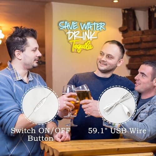 FAXFSIGN Save Water Drink Tequila Neon Sign Led Neon Lights for Wall Decor Usb Light Up Signs for Home Beer Bar Bedroom Restaurant Man Cave Cafe Bistro Club Party Decorations Gift - Thumbnail 3