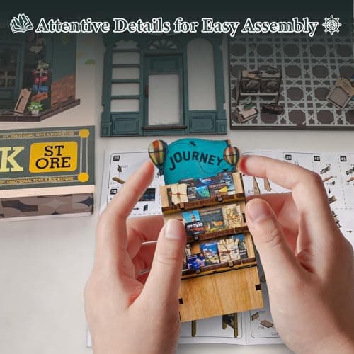 DIY Miniature Dollhouse Book Nook Kit – Reading Corner Bookshop Bookshelf Insert with LED Lights, Tiny House Model for Adults & Teens, Booknook Library Home Decor & Gift Idea for Family and Friends - Thumbnail 6
