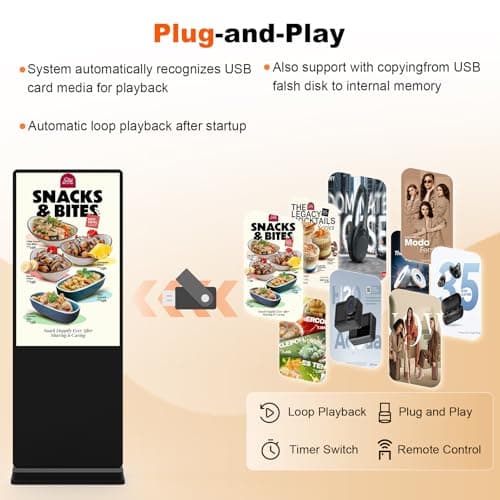 YCKJNB 43 inch 4K Indoor Digital Signage LCD Screen IPS Floor Standing Digital Kiosks Interactive Displays with WiFi HDMI/USB Input Auto AD Player, Android OS Black - Thumbnail 4