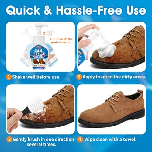 Nanoxa Suede Shoe Cleaner, Suede Cleaner Removes Dirt and Stains, Suede Shoe Cleaning Kit with Brush and Towel, Foam Shoe Cleaner for Suede, Nubuck, Leather, Boots, Sneakers & Trainers - Thumbnail 6