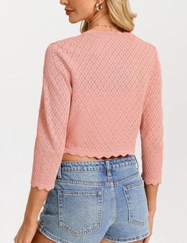 GRACE KARIN 3/4 Sleeve Cardigan for Women Lightweight Summer Sweater Open Front Knit Bolero Shrugs for Dresses(Pink,L) - Thumbnail 5