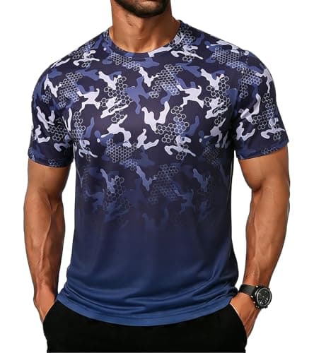 Cozople Men's Athletic T-Shirt Dry Fit Performance Gym Shirt Moisture Wicking Camouflage Short Sleeve Tops for Running Workout Tennis M - Image 1