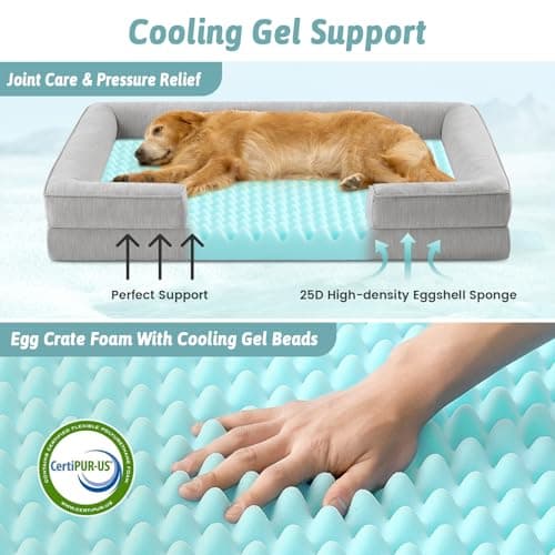 COZY KISS Cooling Dog Bed for Medium Small Size Dogs, Q-Max >0.4 Summer Cool Pet Bed, Orthopedic Foam Dog Sofa with Sides, Bolster Anti-Slip Couch with Washable Removable Cover, M 30x20x6 inch, Grey - Thumbnail 4