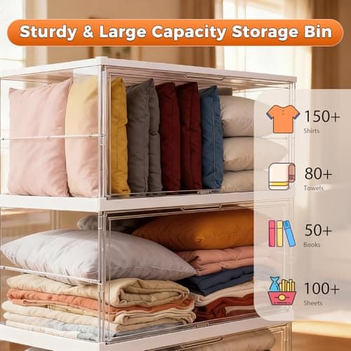 XOS 198QT Ultra Large Storage Bins Closet Organizer and Storage Foldable & Collapsible Containers Drawers Organizer Bookshelf Bookcase Cabinet Display Case 4-Tier Plastic with Lids for Bedroom - Thumbnail 3
