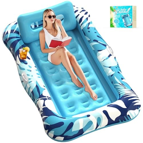 Nenrsl Pool Floats Adult,76"x48" XL Inflatable Tanning Pool Lounger Float with Pillow,4 in 1 Suntan Tub Sunbathing Raft Floatie Water-Filled Mattress Kids Pool Ball Pit,Perfect for River Party & Relax - Image 1