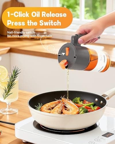OURCABECUE Upgrade 2 in 1 Oil Sprayer for Cooking, 17oz Light-Blocking Glass Olive Oil Dispenser Bottle for Kitchen,Food-Grade Oil Mister with 8 Stickers for Salad, Frying (Grey) - Thumbnail 4