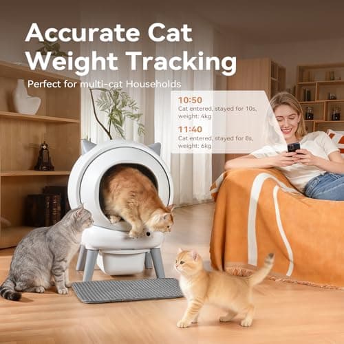 Automatic Litter Box, ZHMZ Self Cleaning Litter Box for Multiple Cats, Large Space Auto Robot with Dual Safety Sensors, Odor-Control with Mat and 2 Roll Garbage Bags - Thumbnail 4