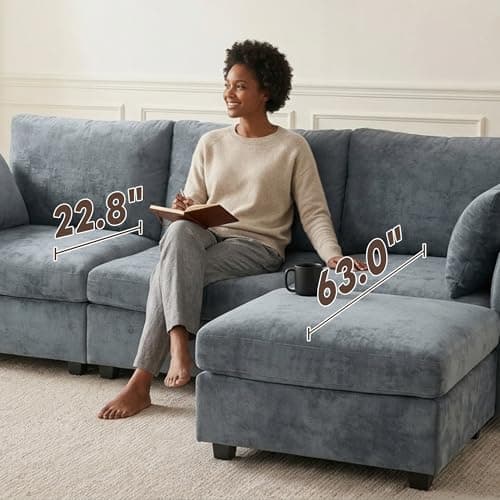 Iroomy Loveseat Cloud Couch for Living Room, Spring Cushion，Comfy Modern Chenille Sofa, Grey - Thumbnail 4