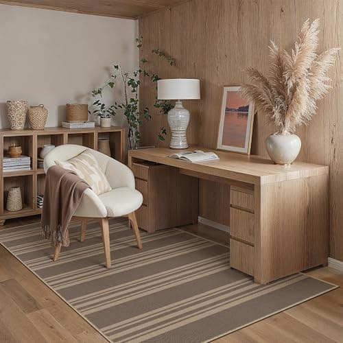 PureCozy Striped Easy Jute Rug 3x5 Nature Entryway Carpet Washable Non Slip Office Door Mat Farmhouse Neutral Non Shedding Small Indoor Outdoor Rug for Bathroom Kitchen Bedroom Living Room