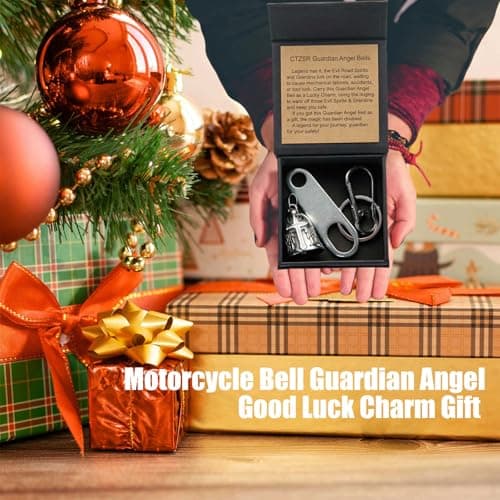 CTZSR Motorcycle Bell Guardian Angel - Good Luck Charm Gift For Rider Men Kids Friends With Gift Box, Legend Card, Keychain And Hanger & Weather-resistant Gremlin Bells For Bike Car (White) - Thumbnail 2