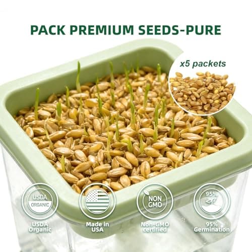 Hydroponic Cat Grass Kit with 5 Pack Non GMO Seeds & Scissors – Small Size for Frequent Fresh Batches, Grow up to 5 Times, Easy 3-Step Setup, Gifts for Cat Lovers (Food-Safe PP&AS, 7-Day Growth) - Thumbnail 4