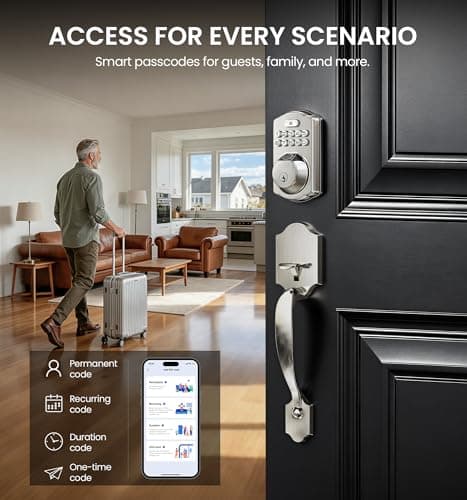 Veise VE012W-H WiFi Smart Front Door Lock Set, Built-in WiFi, App Remote & Voice Control, Fingerprint Keyless Entry Smart deadbolt with Handle, Backlit Keypad, Auto Lock, IP55 Waterproof, Satin Nickel - Thumbnail 5