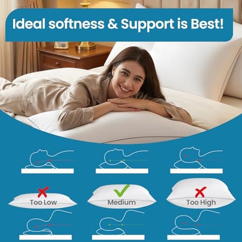 FP FLEXPEDIC Adjustable Bed Pillows for Sleeping - Soft Pillows Queen Szie Set of 2, Fluffy Down Alternative Fill, Zippered Hotel Quality Pillows with Gray Piping, 110GSM Premium Cover, CertiPUR-US - Thumbnail 4