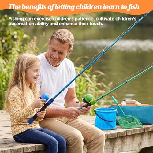 Kids Fishing Rod Reel Combo 4.92FT 2PCS Telescopic Kids Fishing Pole Spincast Reel with Accessories Ultralight Fishing Tackle Starter Kit Kids Fishing Pole for Boys Girls Toddlers (Green&Blue) - Thumbnail 2