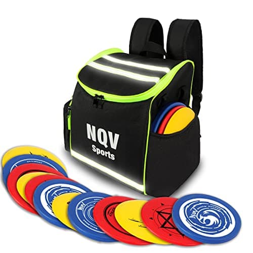 NQV Disc Golf Set with Backpack,Disc Golf Beginner Set,12 Pack Flying Discs with Putters Drivers Mid Ranges+1Green Disc Golf Bag Fluorescent Portable Outdoor Indoor