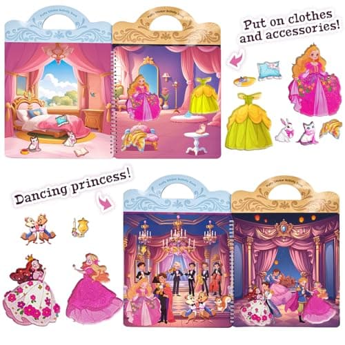 Reusable Sticker Book for Girls,Puffy Stickers Activity Book for Toddlers,Learning Toys for 4 5 6 Year Old Girl Princess Story Books,Kids Travel Toys for Airplane Road Trip,Christmas Birthday Gifts - Thumbnail 4