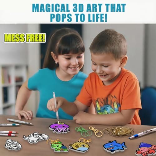 WurLoo 3D Art Kit - Aqua Puffs Ocean Panl, Easter Basket Stuffers, Magic Foam Texture Painting Kit, Mess-Free Craft for Kids, Creative & Travel Toy for Girls & Boys Ages 4-10 - Thumbnail 6