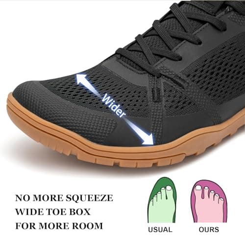 Pulltop Barefoot Wide Toe Box Shoes for Women - Trail Running Gym Shoes | Zero Drop Sole | Minimalist Crossfit for Trainer Black Gum Size 9 - Thumbnail 4
