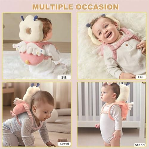 Baby Head Protector Backpack, Adjustable Head Protection Backpack with Baby Knee Pads for Crawling, Soft, Breathable and Wearing Safety Head Protector - Pink Fairy - Thumbnail 6