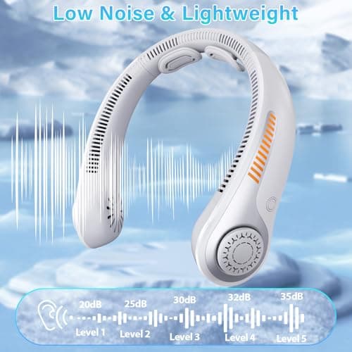 Portable Neck Fan Rechargeable, 5 Speeds, Lightweight, Long Lasting, Battery Operated All-Around Cooling Quiet Personal Fans for Travel Camping Cooling Essentials, Birthday Gifts for Women Men Mom Dad - Thumbnail 5