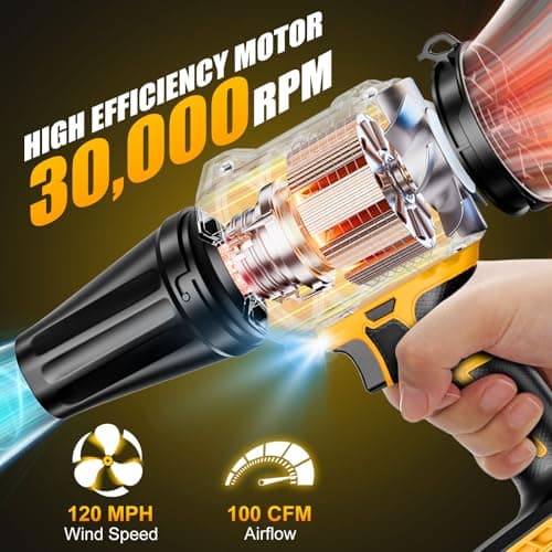 Cordless Leaf Blower Compatible for Dewalt 20V Batteries(Tool Only), Handheld Garden Blowers with LED Light & 2 Nozzles, Variable Speed Turbo Blower for Leaves, Dust, Driveway, Patio, Lawn, Deck - Thumbnail 5