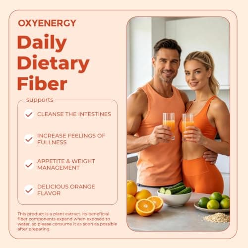 OxyEnergy Fiber Supplement Powder for Women & Men - Prebiotics & Gut Health, Digestive & Relieve Bloating, Daily Fiber Powder Drink Mix, Orange Flavored 30 Packets - Thumbnail 5