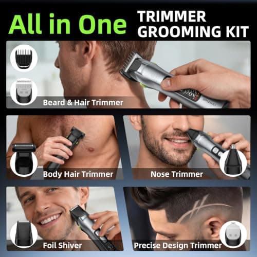 Beard Trimmer for Men, 15 Pieces Mens Grooming Kit, 5 in 1 Stainless Steel Blade Cordless Hair Clippers, 150-Min Long Runtime, IPX7 Waterproof, 3 Speeds Body Hair Trimmer for Nose, Ear, Face, Chest - Thumbnail 2