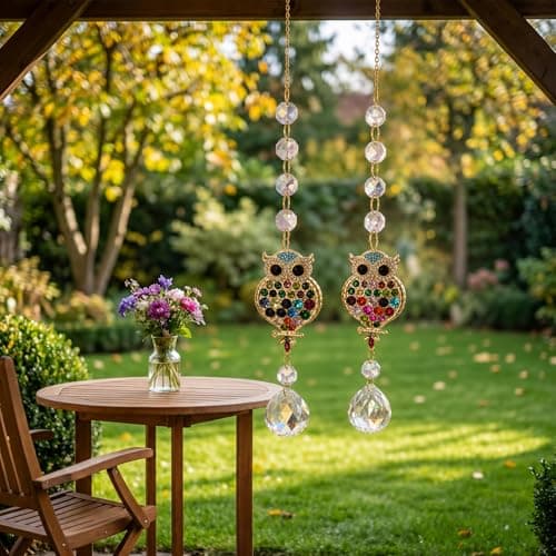 2Pcs Rhinestones Owl Crystal Suncatcher for Windows Hanging, 15.7In Prism Sun Catcher with Chain and Hook,Rainbow Maker for Home Garden Ceiling,Christmas Birthday Wedding Party Owl Gifts - Thumbnail 5