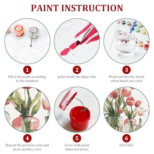 Ginkko Paint by Numbers Kit for Adults Beginner & Kids Ages 8-12 with Wooden Frame Easy Acrylic on Canvas 8x12 inch with Paints and Brushes, Flower 01(Include Framed) - Thumbnail 4