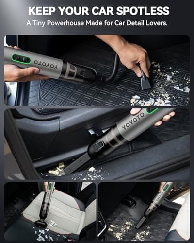 yoyoto Car Vacuum, Handheld Vacuum Cordless with 21000Pa Powerful Suction & 3 Modes, 4-in-1 Portable Hand Held Mini Vacuum Cleaner Rechargeable, Ultra Light for Car Home Office (Silver) - Thumbnail 6
