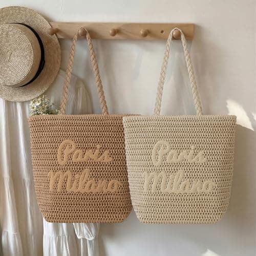 fauson Straw Beach Bags for Women Beach Travel Shopping - Handmade Woven Rattan Straw Large Boho Tote Handbag Purse, Lightweight Summer Vacation with Zipper Pocket, Foldable Carryall - Natural Large - Thumbnail 3