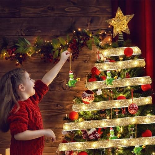 Christmas Tree Decorations Ribbon Lights, 32ft 100 LED String Lights, Battery-Powered Copper Wire Christmas Tree Ribbon Lights for Holiday Party Weddings Indoor Christmas Tree Decorations (Gold) - Thumbnail 4