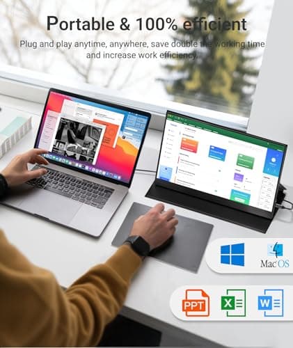 Ingnok Portable Monitor, 15.6inch FHD 1080P Travel Monitor, Ultra-Thin, USB-C Plug&Play, Built-in Speakers, Portable Screen for Laptop, Mac, Switch/PS5, Travel&Office Assistant - Thumbnail 3