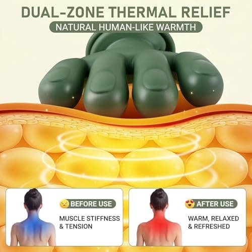 GrekoGadgetra Bionic Neck and Back Massager, 2-Level Heated Shiatsu Massager, 4D Deep Tissue Kneading Massage,Simulated Hand Massage for Pain & Muscle Relief (Green) - Thumbnail 3