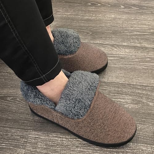 VANSARTO Men’s Knit Bootie Slippers Warm Fold-Over Ankle Collar Plush Fleece Lined Memory Foam House Shoes Cozy Winter Non-Slip Indoor Outdoor Slippers for Men, Brown, Size 7 - Thumbnail 2