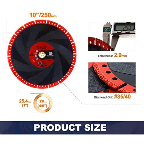 Metal Cutting Diamond Blade 10"- BRSCHNITT 250mm All-Purpose Diamond Saw Blade for Rebar Sheet Metal Angle Iron Stainless Steel Concrete. - Thumbnail 2