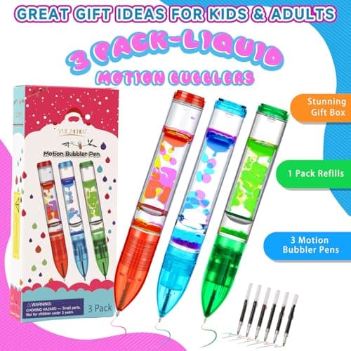 YUE MOTION Lava Pen - Great Gift for Kids & Adults- Fidget Desk Toys for School & Office - Colorful Liquid Bubbler Pens for Focus, Stress & Anxiety Relief- 3 Pack Liquid Motion Bubbler Toy Pens - Thumbnail 5