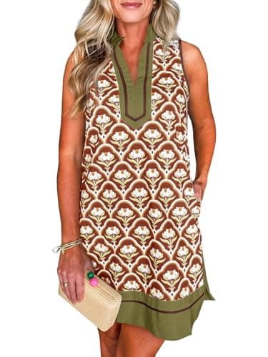 Cicy Bell Womens Summer Floral Print Mini Dress V Neck Sleeveless Color Block Boho Dresses Casual Beach Vacation Outfits - Image 1