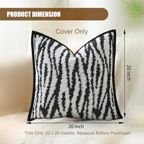 OLSUNOR Black and White Pillow Covers, 20x20 inch Striped Decorative Throw Pillow Covers w/Invisible Zipper & Velvet Flange Edge, Soft Chenille Jacquard Accent Pillow for Mother's Day, Home Decor - Thumbnail 6