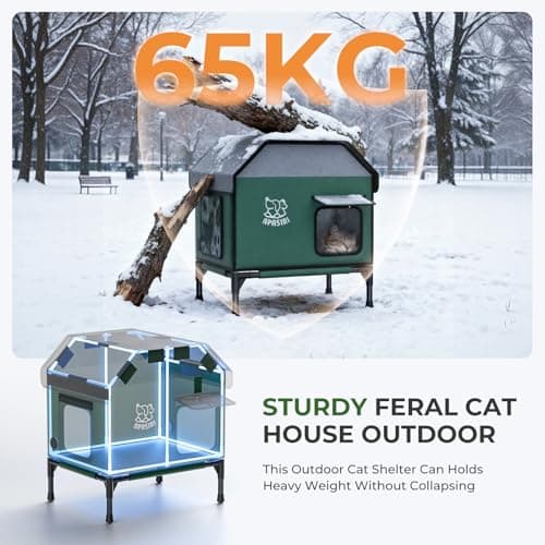 Apasiri Heated Outdoor Cat House for Winter: Insulated with Heating Pad, Indestructible Weatherproof Winter Shelter, Elevated Support to Keep Interior Dry for Stray Cats, Medium - Thumbnail 4