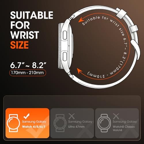 Leather Band Compatible with Samsung Galaxy Watch Ultra 47mm/Watch 8 7 6 5 4 FE 40mm 44mm/Watch 8 6 4 Classic/Watch 5 Pro, Premium Top Grain Leather Strap with Rugged Stainless Steel Connector for Samsung Watch Bands Men & Women - Thumbnail 3